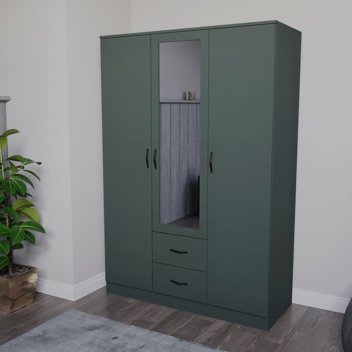 Riano 3 Door 2 Drawer Mirrored Wardrobe, Green