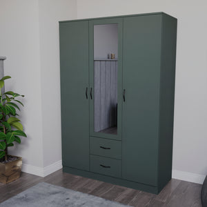 Riano 3 Door 2 Drawer Mirrored Wardrobe, Green