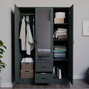 Riano 3 Door 2 Drawer Mirrored Wardrobe, Green