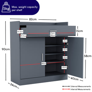 Dalby 2-Door 1-Drawer Shoe Cabinet, Grey