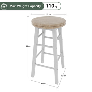 Wooden Revolving Bar Stool, White, Set Of 2