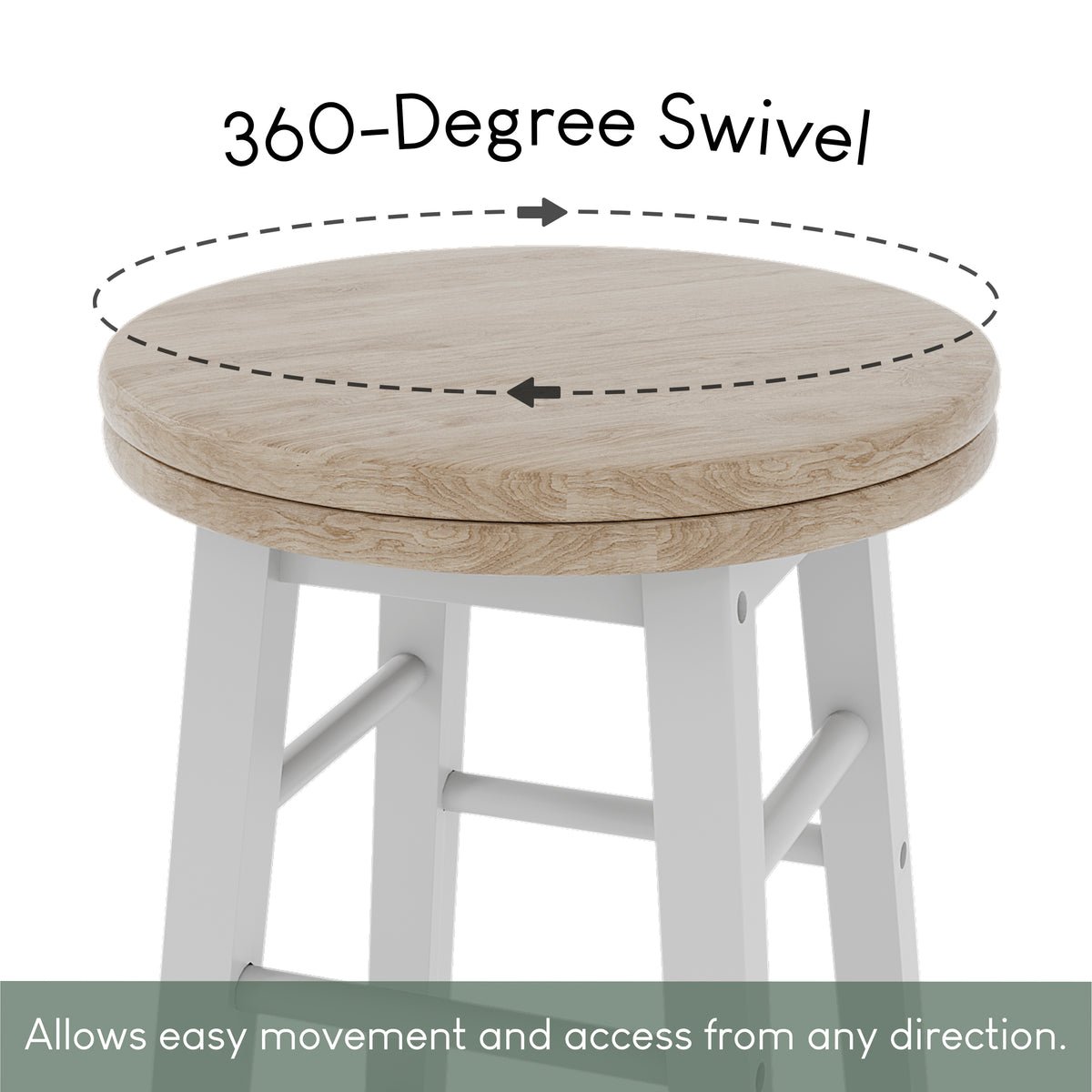 Wooden Revolving Bar Stool, White, Set Of 2