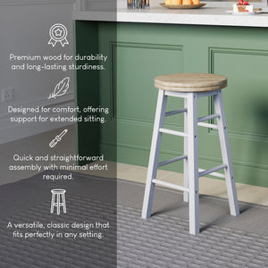 Wooden Revolving Bar Stool, White, Set Of 2