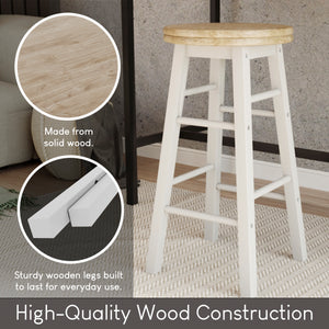 Wooden Revolving Bar Stool, White, Set Of 2