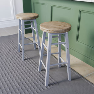 Wooden Revolving Bar Stool, White, Set Of 2