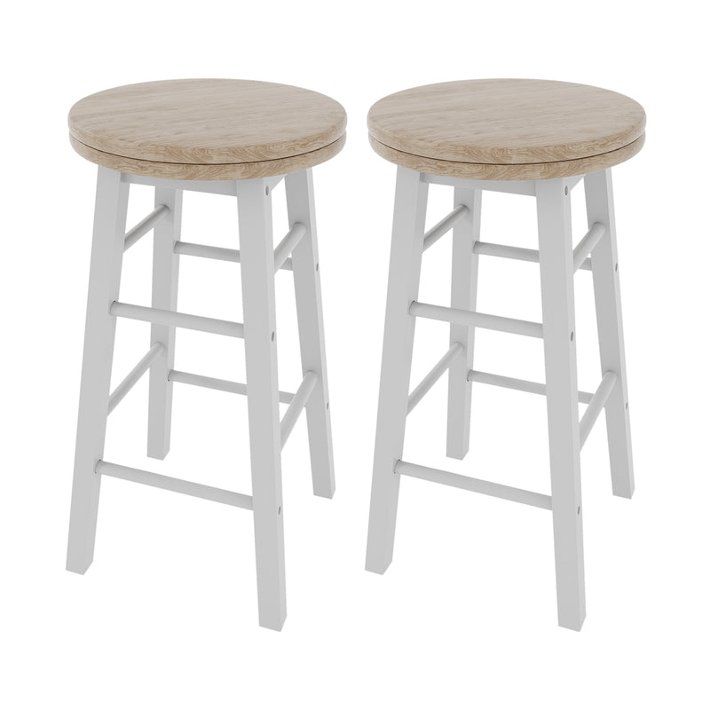 Wooden Revolving Bar Stool, White, Set Of 2