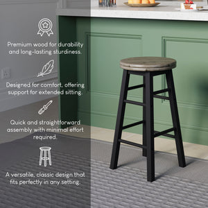 Wooden Revolving Bar Stool, Black