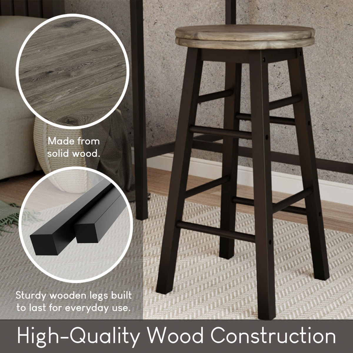 Wooden Revolving Bar Stool, Black