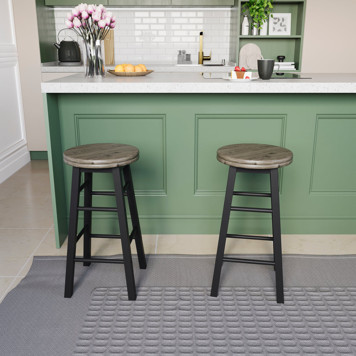 Wooden Revolving Bar Stool, Black