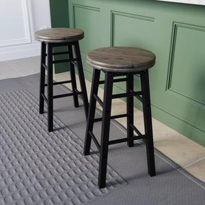 Wooden Revolving Bar Stool, Black, Set Of 2