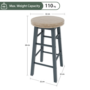 Wooden Revolving Bar Stool, Grey, Set Of 2