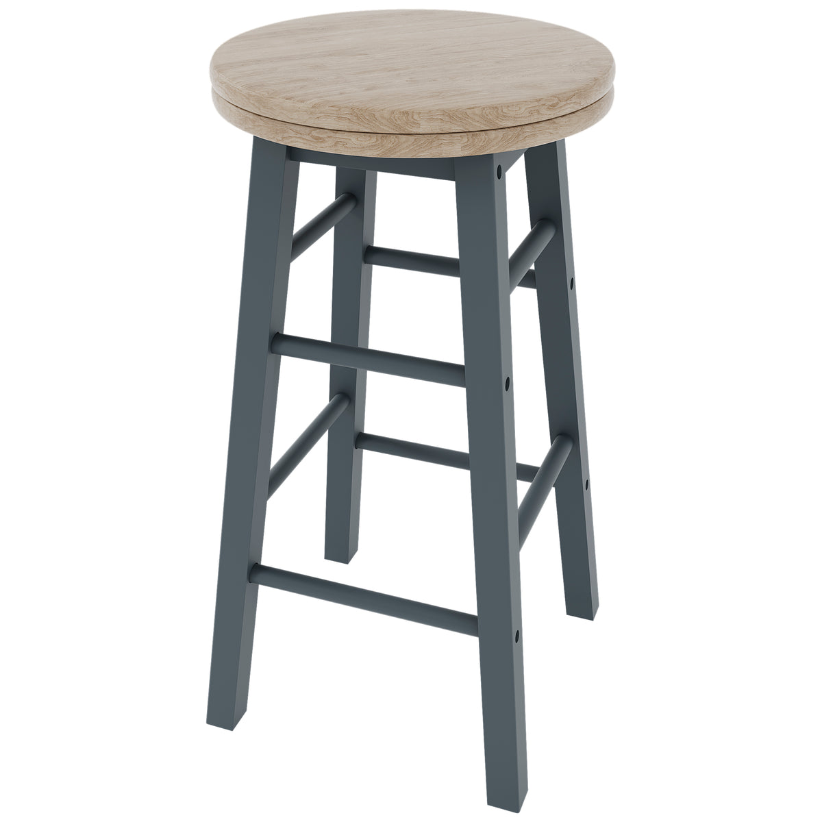 Wooden Revolving Bar Stool, Grey, Set Of 2