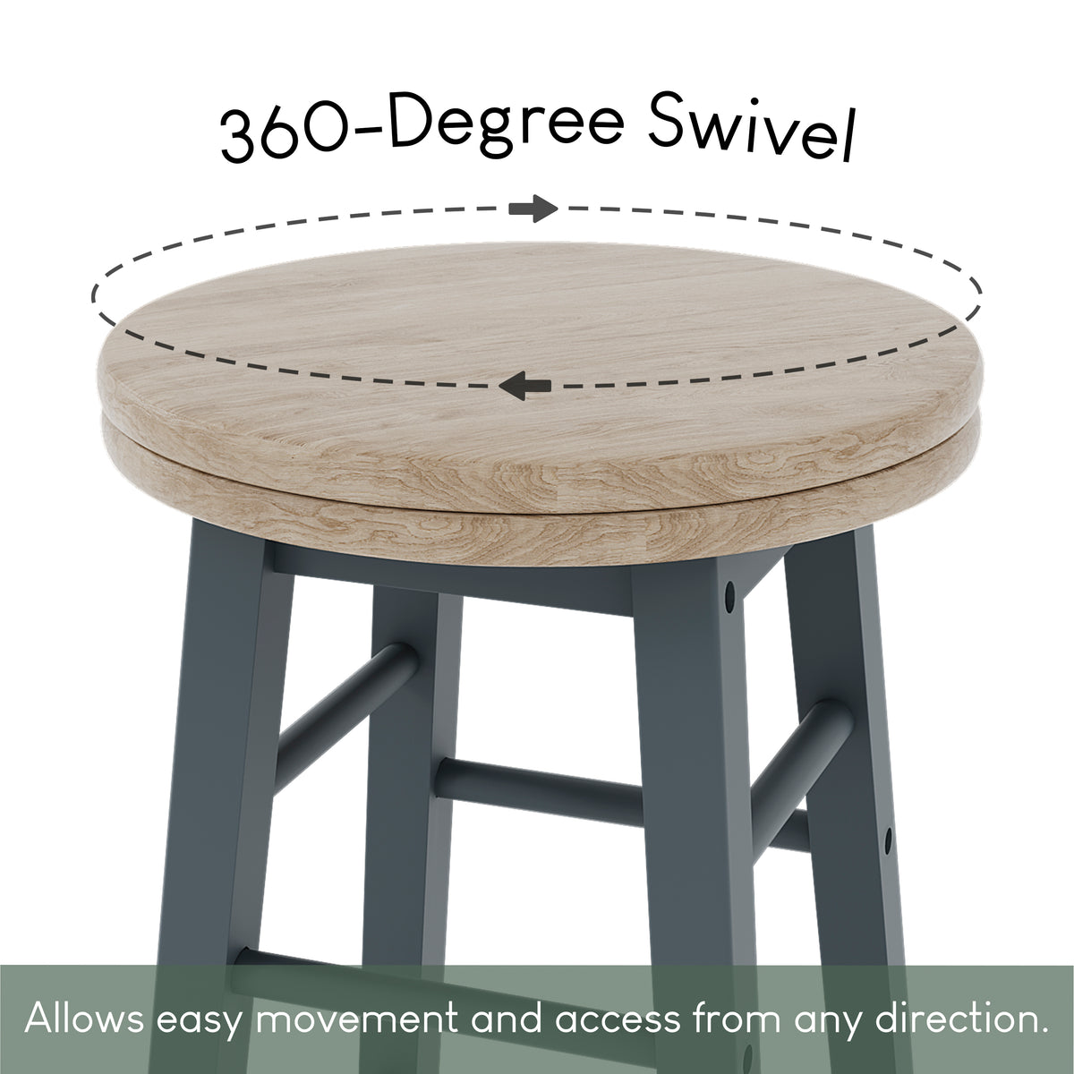 Wooden Revolving Bar Stool, Grey, Set Of 2