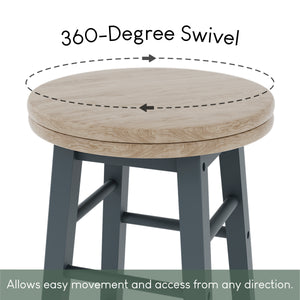 Wooden Revolving Bar Stool, Grey, Set Of 2