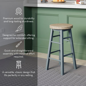 Wooden Revolving Bar Stool, Grey, Set Of 2