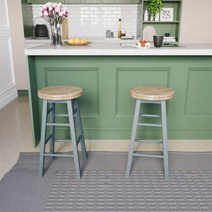 Wooden Revolving Bar Stool, Grey, Set Of 2