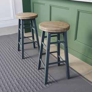 Wooden Revolving Bar Stool, Grey, Set Of 2