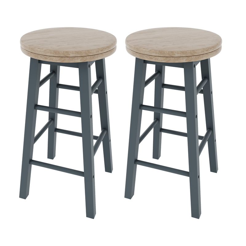 Wooden Revolving Bar Stool, Grey, Set Of 2