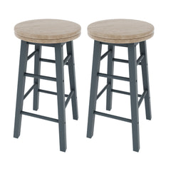 Wooden Revolving Bar Stool, Grey, Set Of 2