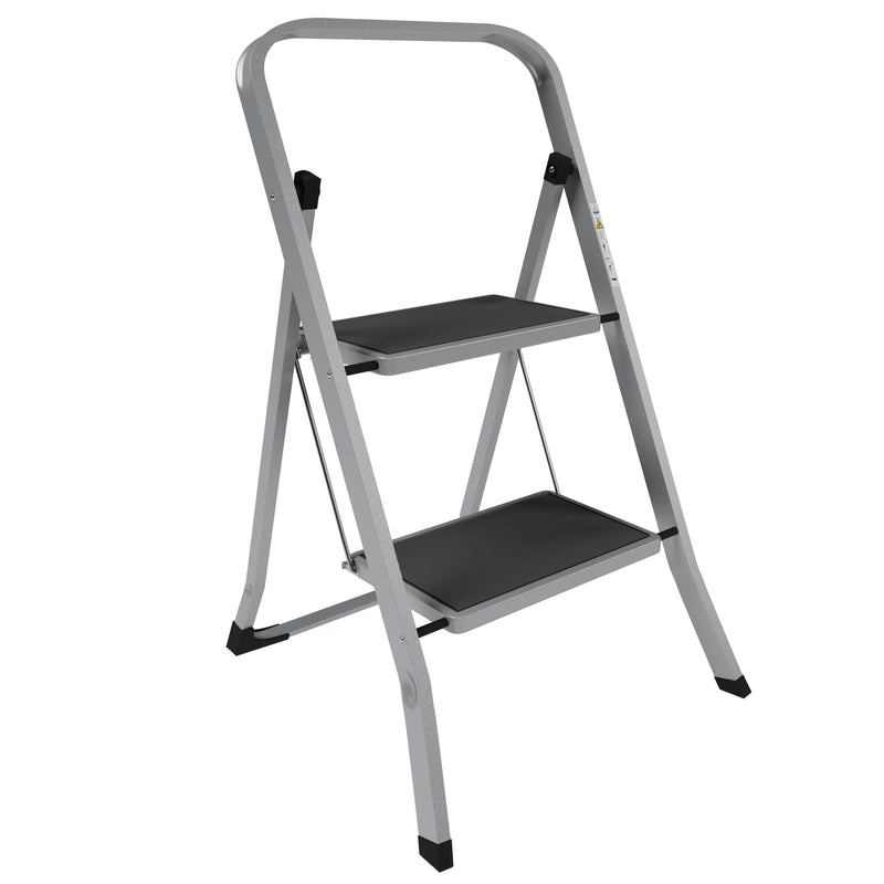 2 Step Ladder With Anti-Slip Mat, Grey