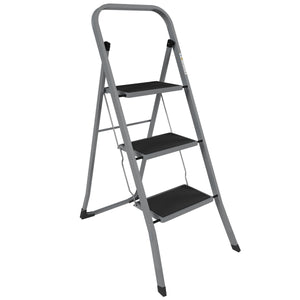 3 Step Ladder With Anti-Slip Mat, Grey
