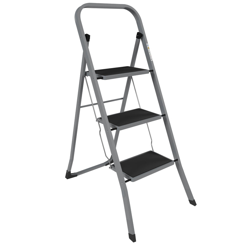 3 Step Ladder With Anti-Slip Mat, Grey