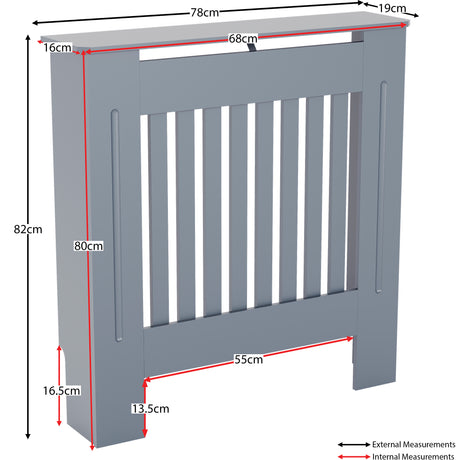 Small Grey Chelsea radiator cover with decorative slatted front.
