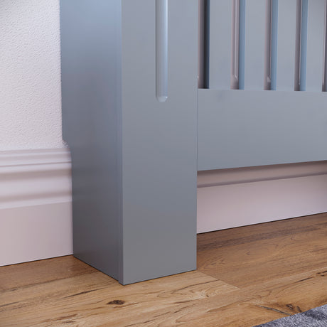 Small Grey Chelsea radiator cover with decorative slatted front.
