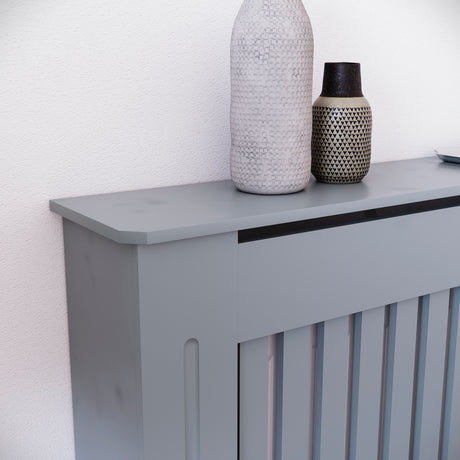 Medium Grey Chelsea radiator cover with decorative slatted front.
