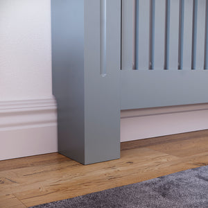 Medium Grey Chelsea radiator cover with decorative slatted front.
