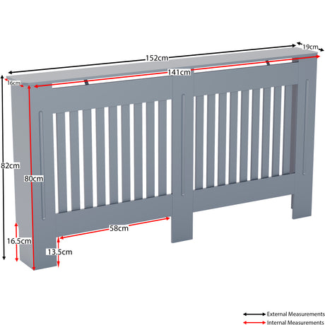 Large Grey Chelsea radiator cover with decorative slatted front.
