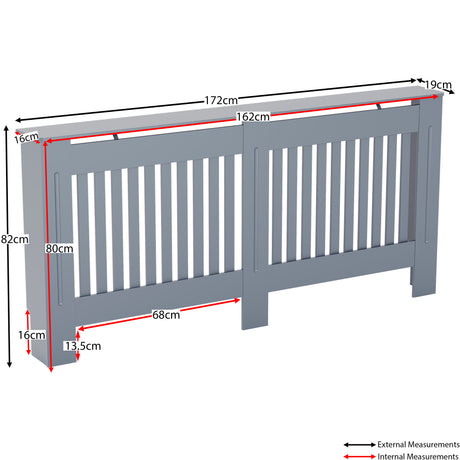 Extra Large Grey Chelsea radiator cover with decorative slatted front.
