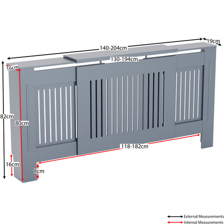 Adjustable Grey Chelsea radiator cover with decorative slatted front.
