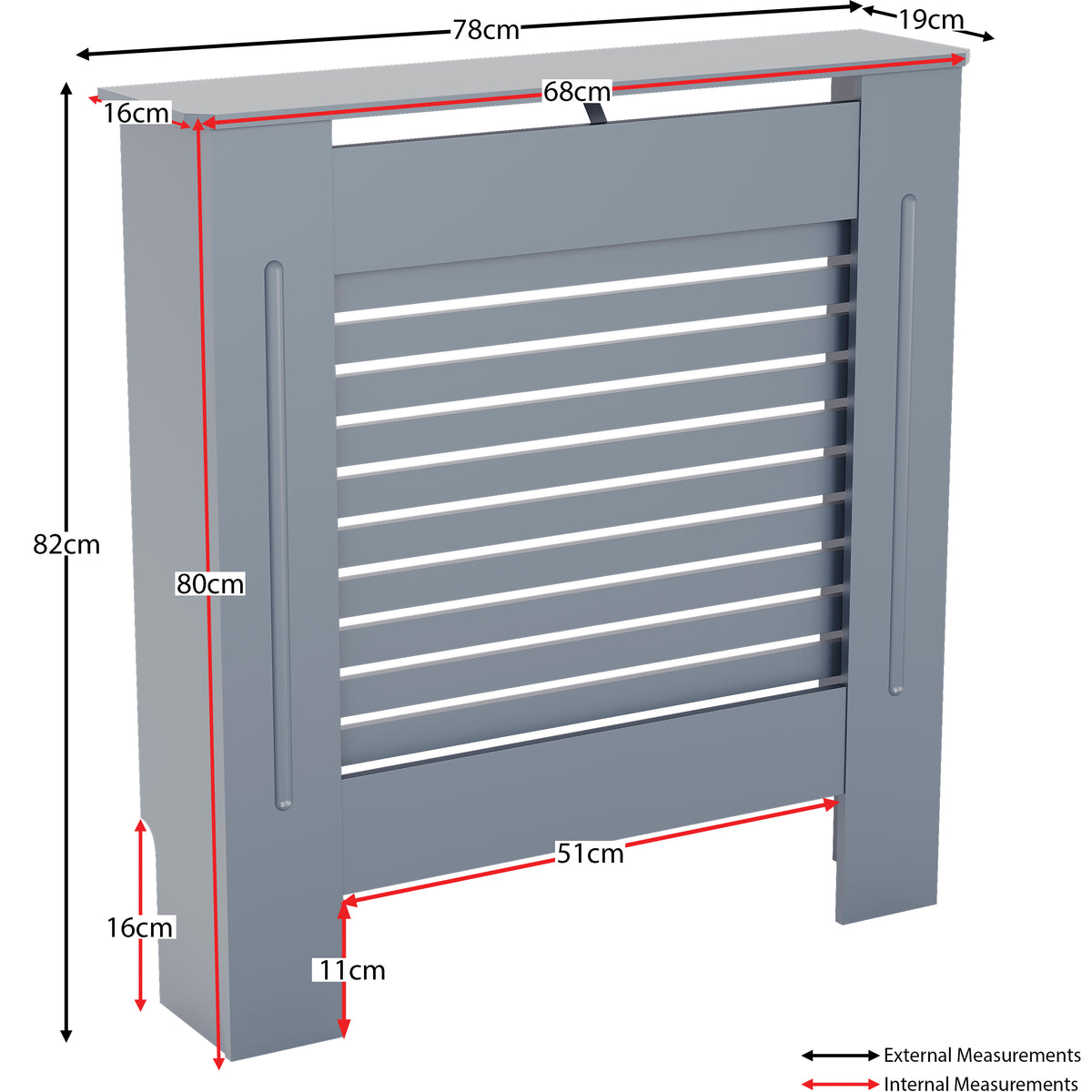 Milton Radiator Cover - Dark Grey, Small, Horizontal Grille Design
