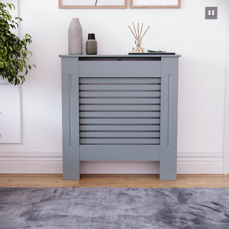Milton Radiator Cover - Dark Grey, Small, Horizontal Grille Design
