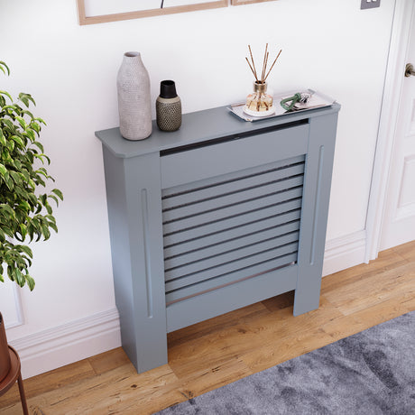 Milton Radiator Cover - Dark Grey, Small, Horizontal Grille Design
