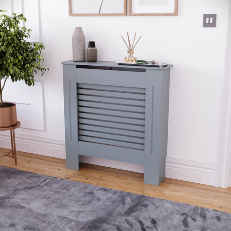 Milton Radiator Cover - Dark Grey, Small, Horizontal Grille Design
