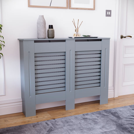Milton Radiator Cover - Dark Grey, Medium, Horizontal Grille Design
