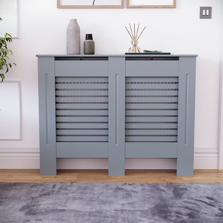 Milton Radiator Cover - Dark Grey, Medium, Horizontal Grille Design
