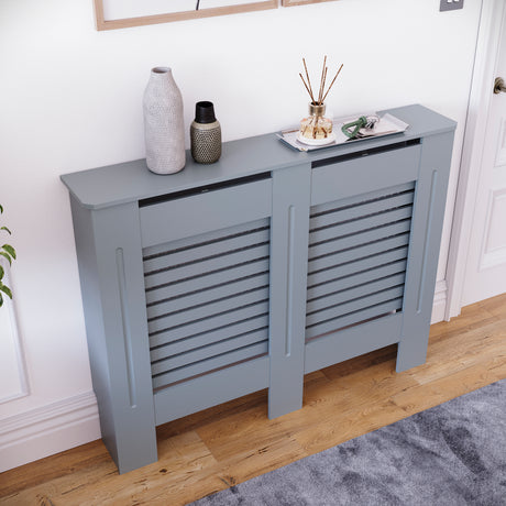 Milton Radiator Cover - Dark Grey, Medium, Horizontal Grille Design

