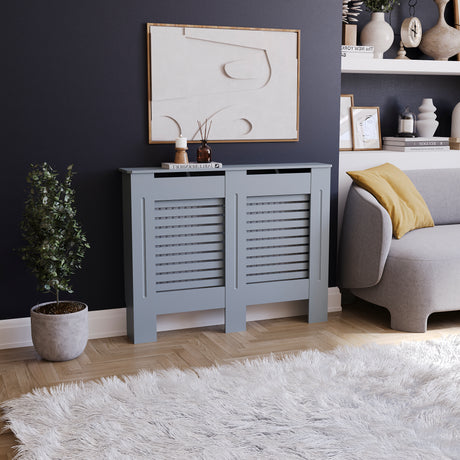 Milton Radiator Cover - Dark Grey, Medium, Horizontal Grille Design
