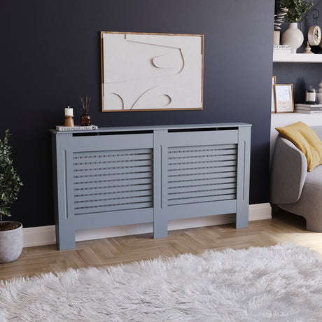 Milton Radiator Cover - Dark Grey, Large, Horizontal Grille Design
