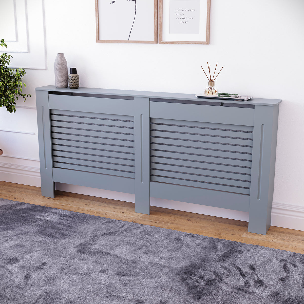 Milton Radiator Cover - Dark Grey, Extra Large, Horizontal Grille Design
