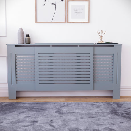 Milton Radiator Cover - Dark Grey, Adjustable, Horizontal Grille Design
