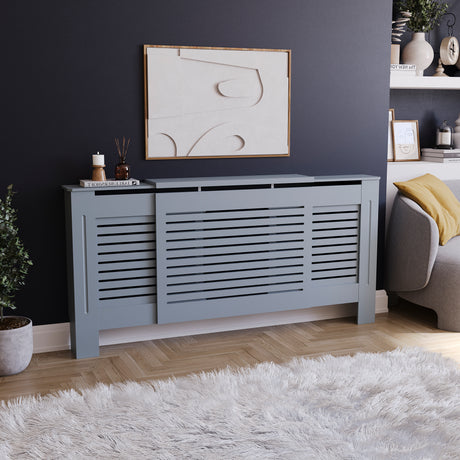 Milton Radiator Cover - Dark Grey, Adjustable, Horizontal Grille Design
