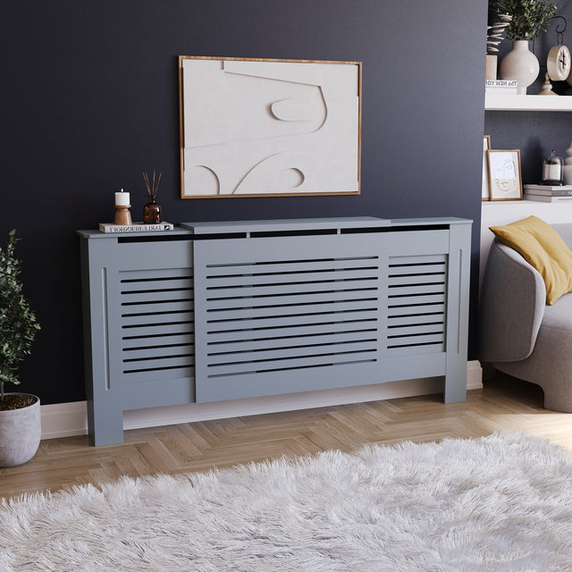 Milton Radiator Cover - Dark Grey, Adjustable, Horizontal Grille Design
