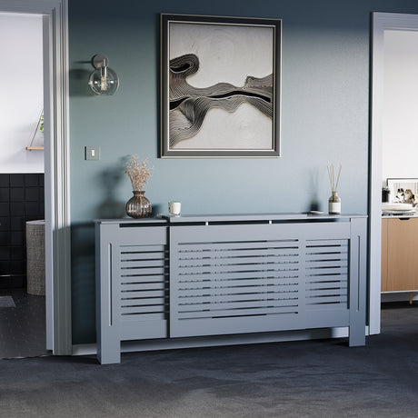 Milton Radiator Cover - Dark Grey, Adjustable, Horizontal Grille Design
