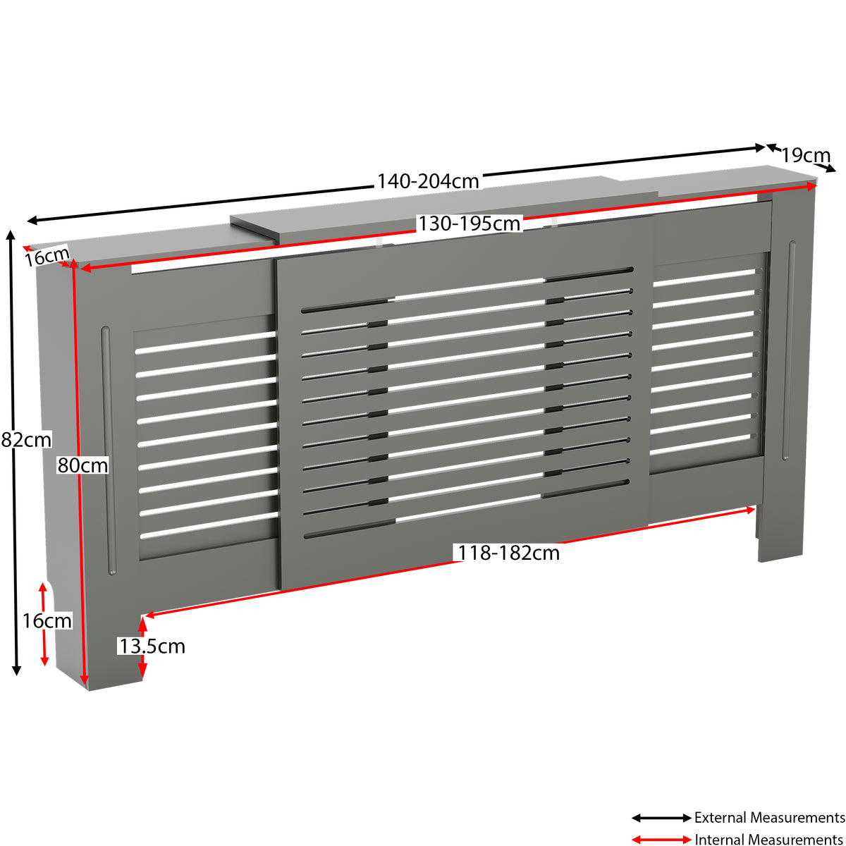 Milton Radiator Cover - Grey, Adjustable, Horizontal Grille Design
