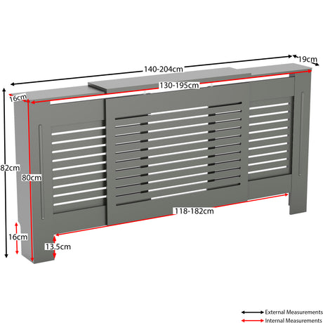 Milton Radiator Cover - Grey, Adjustable, Horizontal Grille Design
