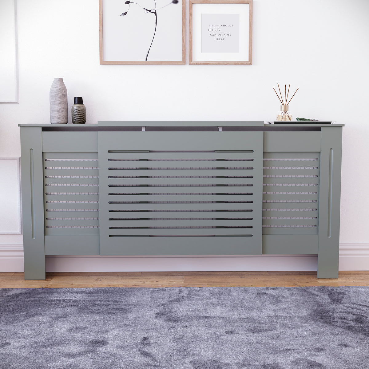 Milton Radiator Cover - Grey, Adjustable, Horizontal Grille Design
